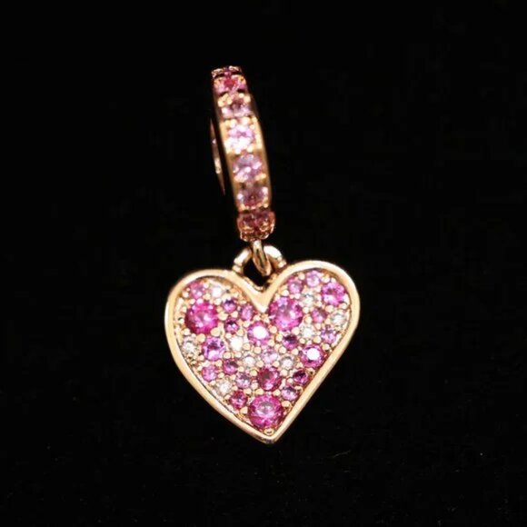 🌺Pandora Pink Crystal Heart Bracelet Charm - Picture 3 of 8